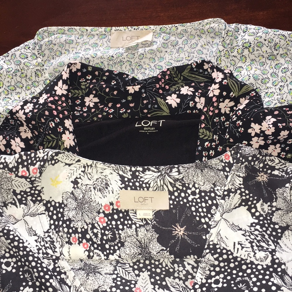 Loft Outlet Bundle of 3 Faux Wrap Blouses, Size L